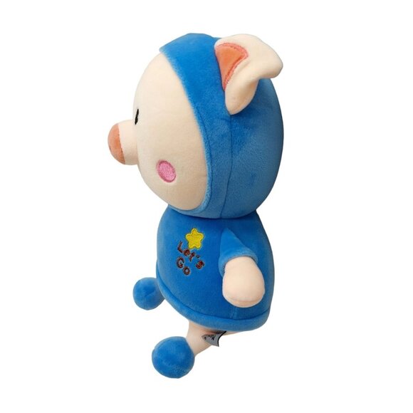 Moshi Moshi Plush Pink Pig Stuffed Animal Blue shirt "Let's Go" 10" - Picture 2 of 6